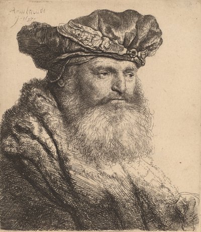 Szakállas férfi bársonysapkában, ékszercsattal, 1637 alkotó: Rembrandt van Rijn
