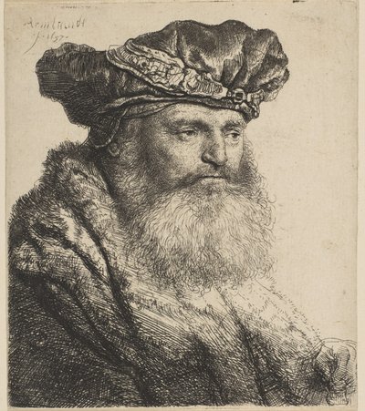 Szakállas férfi bársonysapkában, ékszercsattal, 1637. alkotó: Rembrandt van Rijn