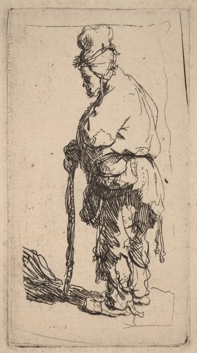 Botra támaszkodó koldus, balra néző alkotó: Rembrandt van Rijn