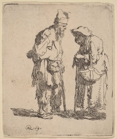 Egy koldus férfi és egy koldus nő beszélgetnek alkotó: Rembrandt van Rijn