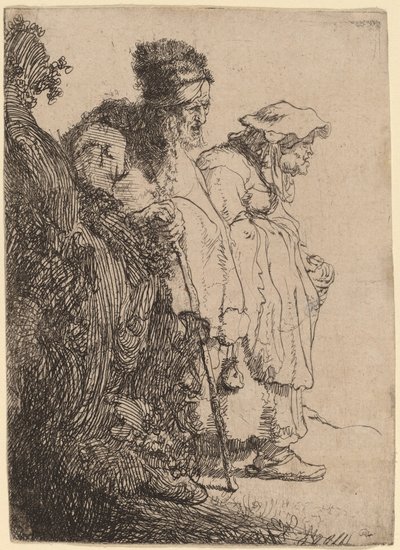 Koldus férfi és nő egy bank mögött alkotó: Rembrandt van Rijn