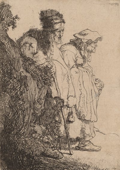 Koldus férfi és nő egy bank mögött, c. 1630. alkotó: Rembrandt van Rijn