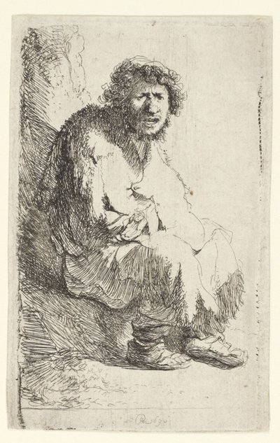 Egy padon ülő koldus alkotó: Rembrandt van Rijn