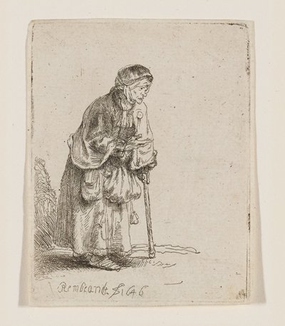 Botra támaszkodó koldusasszony alkotó: Rembrandt van Rijn