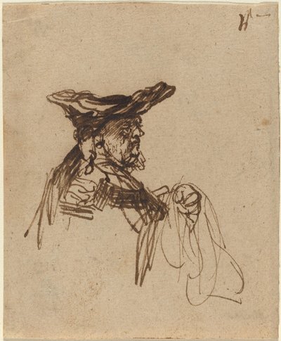 Egy idős férfi mellszobra lapos sapkában alkotó: Rembrandt van Rijn