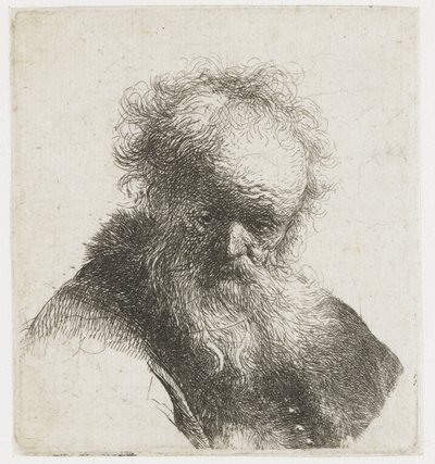 Egy idős férfi mellszobra szakállal és fehér ujjal alkotó: Rembrandt van Rijn