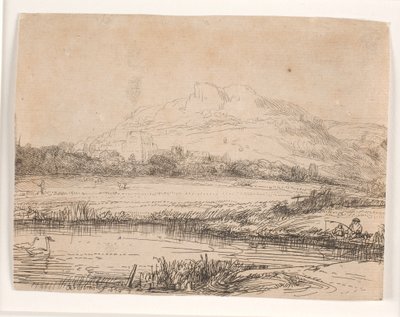 Csatorna egy horgásszal és két hattyúval alkotó: Rembrandt van Rijn