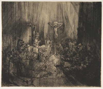 Megfeszített Krisztus a két tolvaj között: A három kereszt, kb. 1660. alkotó: Rembrandt van Rijn