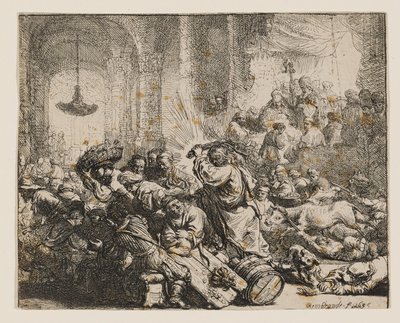 Krisztus elűzi a pénzváltókat a templomból alkotó: Rembrandt van Rijn