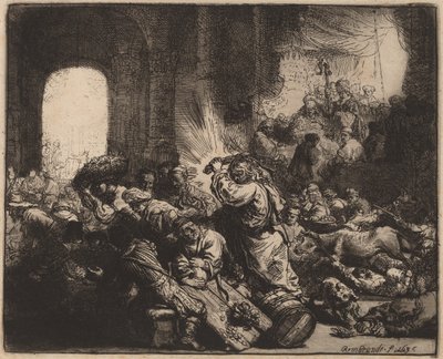Krisztus kiűzi a pénzváltókat a templomból alkotó: Rembrandt van Rijn