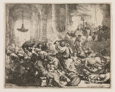 Krisztus kiűzi a pénzváltókat a templomból alkotó: Rembrandt van Rijn