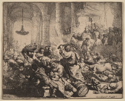 Krisztus elűzi a pénzváltókat a templomból alkotó: Rembrandt van Rijn