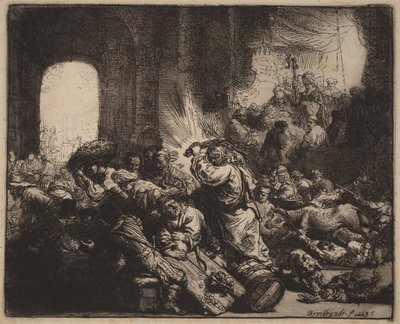 Krisztus elűzi a pénzváltókat a templomból alkotó: Rembrandt van Rijn