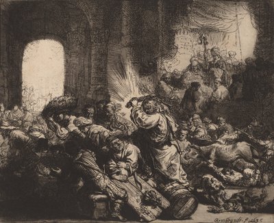 Krisztus kiűzi a pénzváltókat a templomból, 1635. alkotó: Rembrandt van Rijn