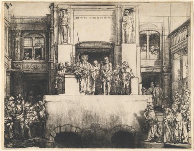 Krisztus bemutatása a népnek: hosszúkás tányér alkotó: Rembrandt van Rijn