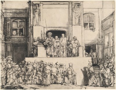 Krisztus bemutatása a népnek: hosszúkás tányér alkotó: Rembrandt van Rijn