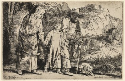 Krisztus visszatér a templomból a szüleivel alkotó: Rembrandt van Rijn
