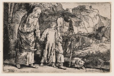 Krisztus visszatér a templomból szüleivel alkotó: Rembrandt van Rijn