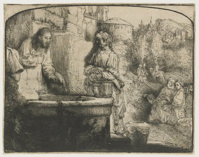 Krisztus és a szamáriai asszony Krisztus és a szamáriai asszony: íves lenyomat alkotó: Rembrandt van Rijn