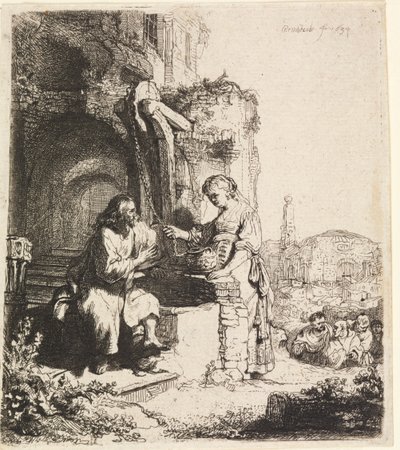 Krisztus és a szamáriai asszony a romok között alkotó: Rembrandt van Rijn