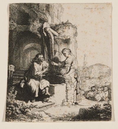 Krisztus és a samáriai asszony: a romok között alkotó: Rembrandt van Rijn