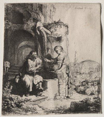 Krisztus és a szamáriai asszony a romok között, 1634. alkotó: Rembrandt van Rijn