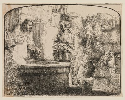 Krisztus és a szamáriai asszony: íves lenyomatKrisztus és a szamáriai asszony: íves lenyomat alkotó: Rembrandt van Rijn