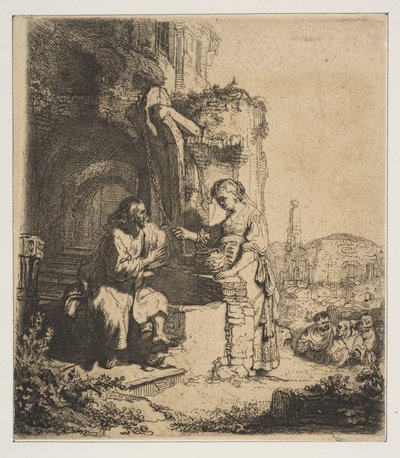 Krisztus és a szamáriai asszony a romok között. alkotó: Rembrandt van Rijn