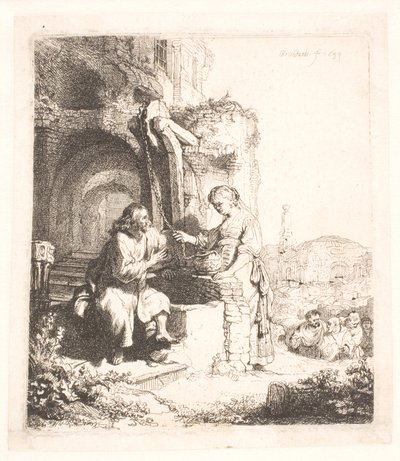 Krisztus és a szamáriai asszony: romok között alkotó: Rembrandt van Rijn