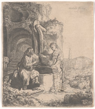 Krisztus és a szamáriai asszony a romok között, 1634 alkotó: Rembrandt van Rijn