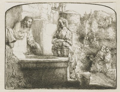 Krisztus és a szamáriai asszony: íves lenyomat alkotó: Rembrandt van Rijn