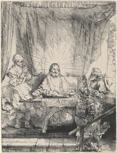 Krisztus Emmausban: a nagyobb tányér alkotó: Rembrandt van Rijn