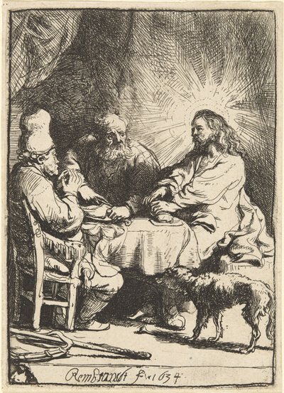 Krisztus Emmausban: a kisebb tányér alkotó: Rembrandt van Rijn