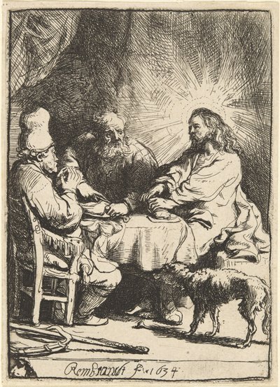 Krisztus Emmausban: a kisebb tányér alkotó: Rembrandt van Rijn