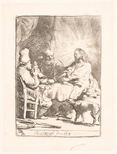 Krisztus Emmausban: a kisebb tányér alkotó: Rembrandt van Rijn