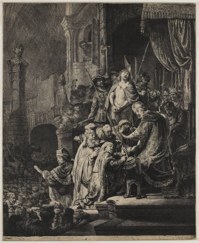 Krisztus Pilátus előtt: nagy tányér alkotó: Rembrandt van Rijn