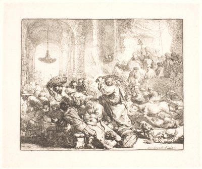Krisztus kiűzi a pénzváltókat a templomból alkotó: Rembrandt van Rijn