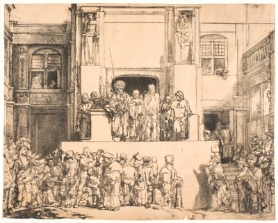 Krisztus bemutatta az embereknek: nagy, hosszúkás tányért alkotó: Rembrandt van Rijn