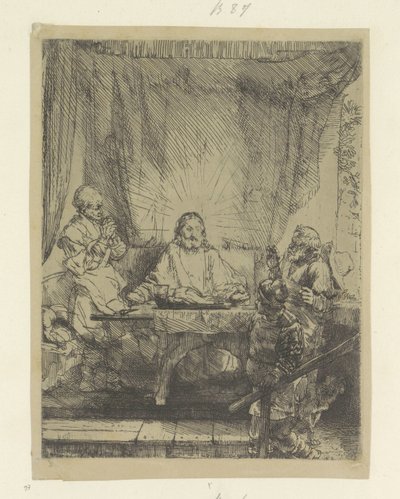 Christus te Emmaus: grote plaat Nyolcvanöt eredeti nyomat gyűjteménye (sorozat címe) alkotó: Rembrandt van Rijn