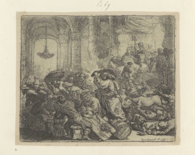 Krisztus kiűzi a pénzváltókat a Templomból Recueil de quatre-vingt-cinq estampes originales (sorozat címe) alkotó: Rembrandt van Rijn