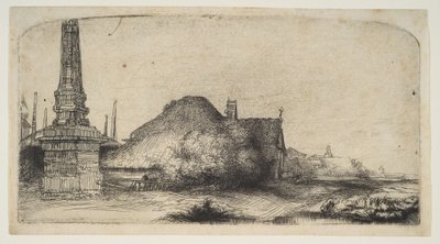Ház és határállomás a Spaarndammerdijk LObelisque-ben, kb. 1650. alkotó: Rembrandt van Rijn