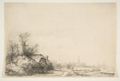 Víkendház a csatorna mellett, kilátással Ouderkerkre, kb. 1641. alkotó: Rembrandt van Rijn
