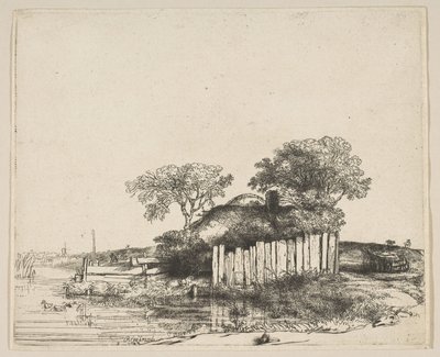 Házikó fehér palánkkal, 1648. alkotó: Rembrandt van Rijn