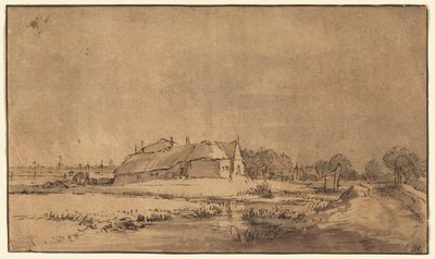 Házak és pajta egy út mellett alkotó: Rembrandt van Rijn