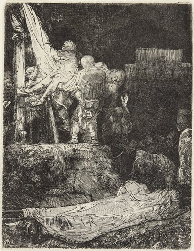 A Keresztről való levétel fáklyafényben alkotó: Rembrandt van Rijn