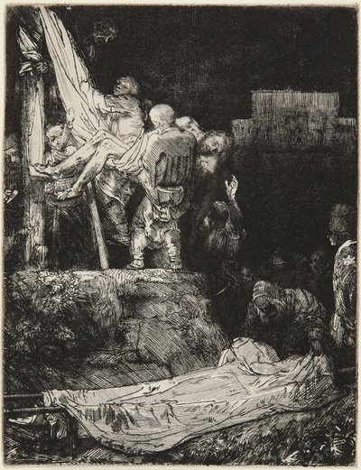 A Keresztről való levétel fáklyafényben alkotó: Rembrandt van Rijn