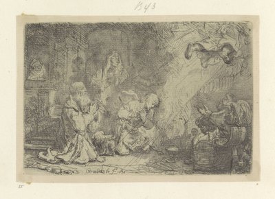 Angel elhagyja Tóbiást és családját Recueil de quatre-vingt-cinq estampes originales (sorozat címe) alkotó: Rembrandt van Rijn