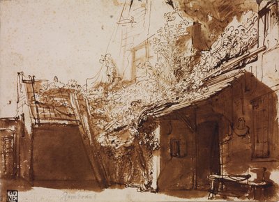 Parasztház fényben és árnyékban alkotó: Rembrandt van Rijn