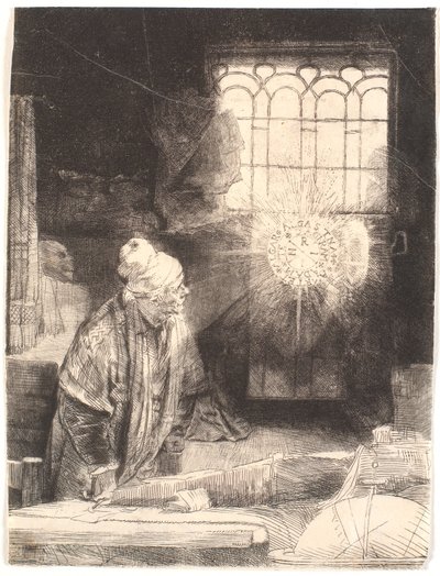 Faust a dolgozószobájában, varázskorongot néz (Dr. Faustus) alkotó: Rembrandt van Rijn
