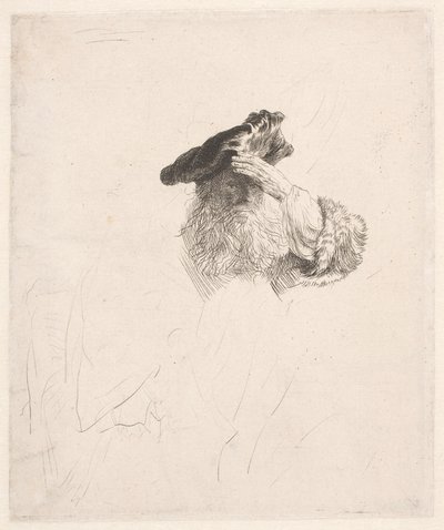 Öreg ember árnyékolja a szemét a kezével alkotó: Rembrandt van Rijn